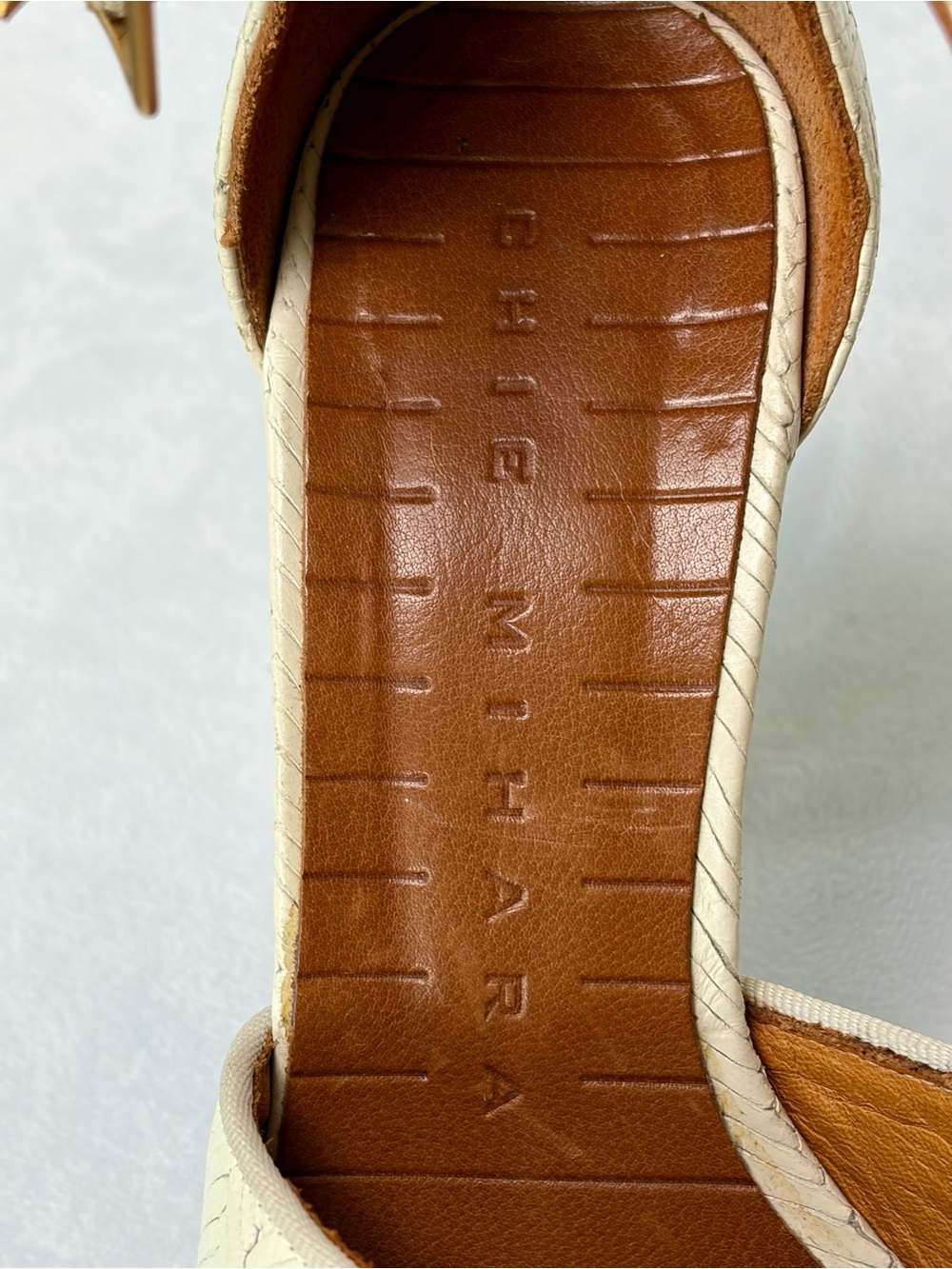 Chie Mihara Braided Leather T-Strap Heels, Cream, 36, EUC - Picture 6 of 12